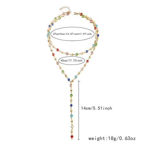 Colorful Crystal Long Necklace for Women Dainty Boho Y-Shaped Color Bead Necklaces Sparkly Rhinestone Pendant Layered Gold Long Chain Choker Good Luck Trend Jewelry Gift Jewelry thumbnail 5