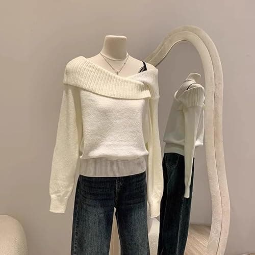 Christmas wear Slanted Shoulder Longsleeved Sweater Womens Autumn and Winter twopiece top thumbnail 7