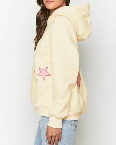 Cioatin Women Oversized Star Embroidery Graphic Hoodies Cute Y2K Aesthetic Long Sleeve Fleece Hooded Sweatshirt Fall Pullover thumbnail 5