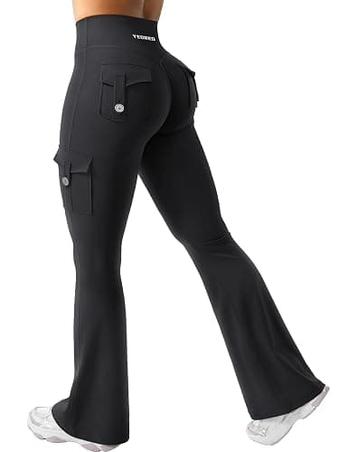 YEOREO CoreFlex Women Workout Flare Leggings with Pockets Hidden Scrunch High Waisted Cargo Gym Yoga No Front Seam Leggings - Image 1