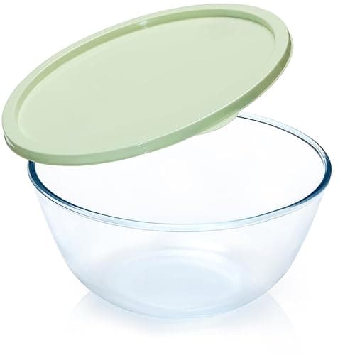 NUTRIUPS 4.7 Quart Large Glass Mixing Bowl with Lid, Deep Big Glass Bowl Large Salad Bowl - Green