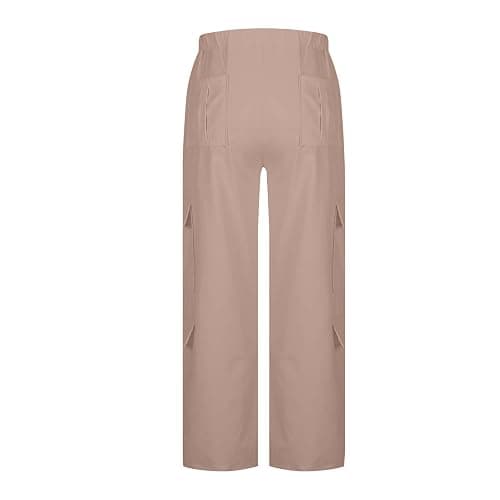 Cargo Pants for Women High Elastic Waisted Casual Baggy Wide Leg Hiking Pants Solid Color Streetwear with Pockets thumbnail 7