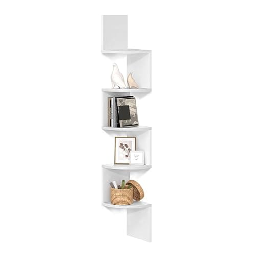VASAGLE 5-Tier Corner Shelf, Floating Wall Display Shelf | For Plants, CDs, Decorations, Modern, Living Room, Study, Kitchen, Bedroom, Cloud White, CUSTOS Collection LBC72WT - Image 1