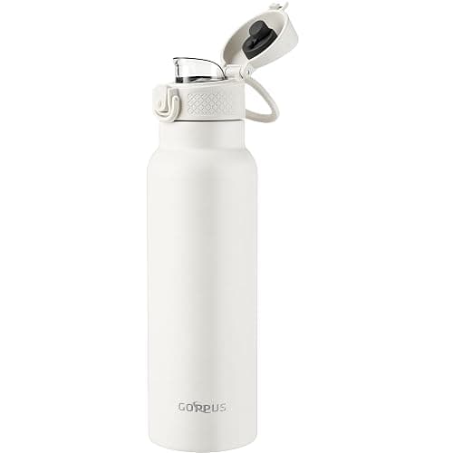 GOPPUS 25 oz Insulated Water Bottle with Direct-Drink Lid,Keep Cold 24H,Leak-Proof Stainless Steel Bottle Ideal for the Gym,Travel,and Outdoor Use,Suitable for Teens and Adults（White） - Image 1