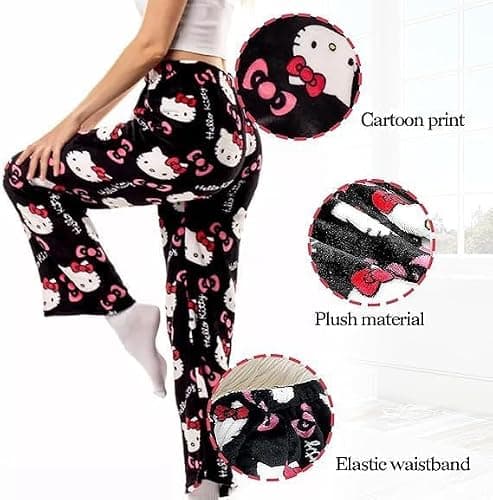 CVKOLOK Cartoon Pajamas Pants for Women Girls Cute Cat Print Flannel Sleep Bottoms Halloween Christmas Sleepwear thumbnail 2