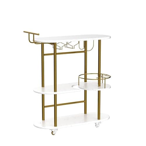 PAUKIN Gold Bar Carts with 4-Tier Storage Shelves, Mobile Bar Serving Cart with Wine Rack and Glass Holder, for The Home, Kitchen, Living Room, Dining Room thumbnail 5