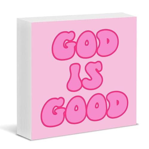 Pink Christian Sign Decor God Is Good Wood Block Sign Religious Preppy Teen Girls Room Dorm Bedroom Decor - Image 1