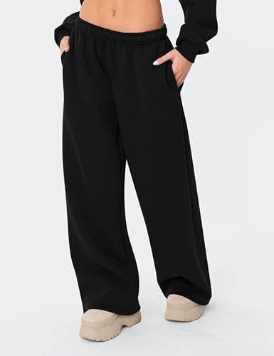 HeSaYep Women's Fleece Lined Sweatpants Wide Leg Thermal Winter Warm Baggy Sweat Pants with Pockets thumbnail 4