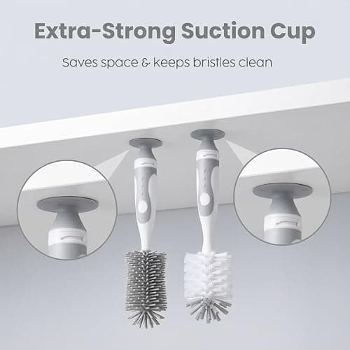 Ariseno 5-in-1 Baby Bottle Cleaner Set, Including Nylon & Silicone Bottle Brush, Cap, Straw & Nipple Brushes, BPA-Free (Grey) thumbnail 7
