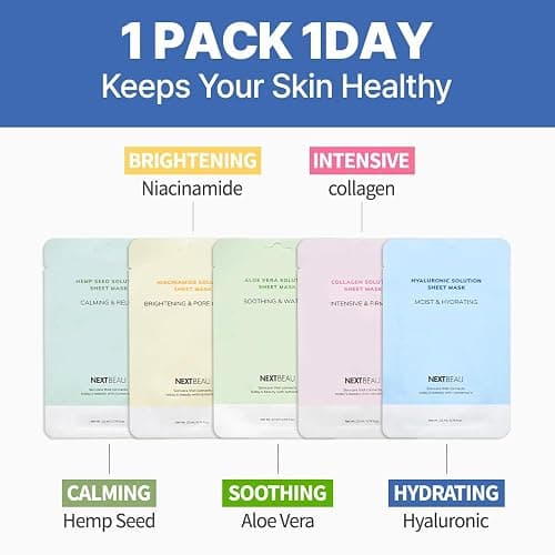 NEXTBEAU Solution Sheet Korean Collagen Face Mask for Skincare 5 Types x 2 Sets Moisturizing and Firming thumbnail 4