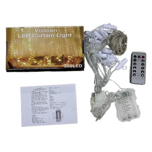 Vicloon 3mx3m Curtain Fairy Lights, 300 LED Curtain Lights, Waterproof Window String Light with Remote Control Timer for Decorate, Outdoor, Indoor, Party, Bedroom thumbnail 9
