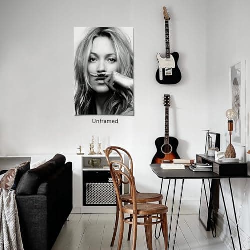 Trendy Luxury Wall Art-Retro Fashion Finger Painting Mustache Poster For Girls Room Wall Decor-Vintage Feminist Black And White Art Canvas Print Picture For Girly Dorm thumbnail 5
