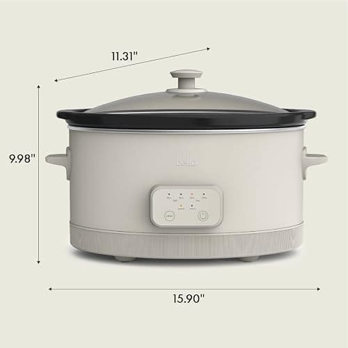 bella 6.0 Qt Programmable Slow Cooker, Ceramic Nonstick Coating, Adjustable Temperature & Cooking Times, Dishwasher Safe Stoneware Pot & Tempered Glass Lid, Tangle Free Cord Wrap, Oatmilk thumbnail 2
