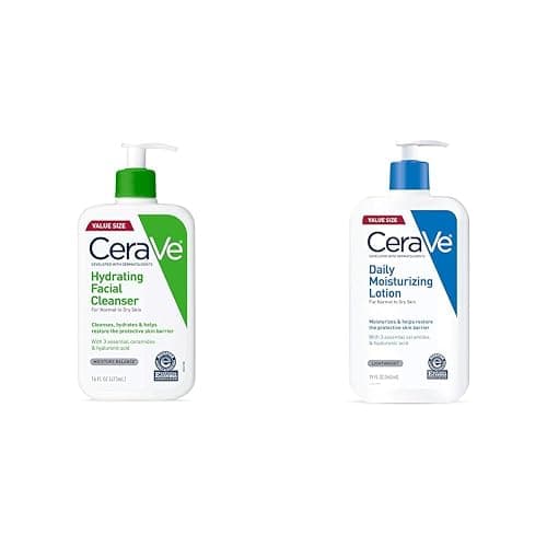CeraVe Hydrating Facial Cleanser + Daily Moisturizing Lotion Bundle | Non-Foaming Face Wash with Hyaluronic Acid and 3 Essential Ceramides | Fragrance Free Body and Facial Moisturizer - Image 1