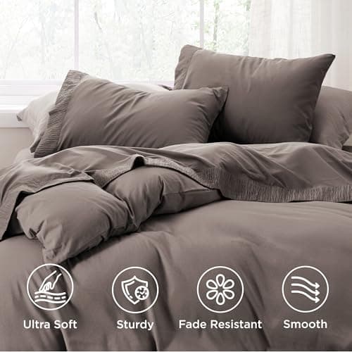 Bedsure Queen Sheet Set - 4 Pieces Soft Queen Size Sheets - Breathable & Cooling - Hotel Luxury - Easy Care Polyester Microfiber Bedding for Kids, Women, Men, Taupe Gray thumbnail 3