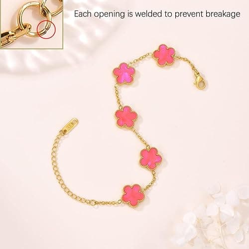 FLY FEI 18K Gold-Plated Four Leaf Clover Bracelet for Women,Adjustable lucky Bracelet Set Jewelry Gift-Hypoallergenic Charm for Birthdays, Wellness & Daily Wear thumbnail 4