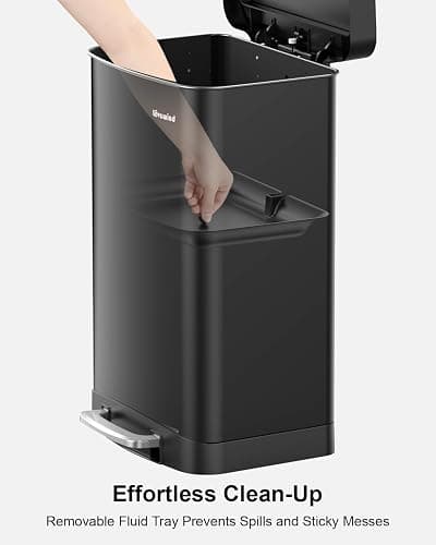 Lovewind Kitchen Trash Can, 16 Gallon Stainless Steel Garbage Can with Soft-Close Lid, Large Metal Trash Bin with Removable Fluid Tray, Indoor & Outdoor Waste Container for Kitchen Office, Black thumbnail 3