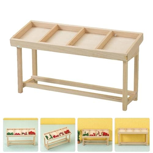 LUOZZY Miniature Wooden Shelf Food Display Miniature House Vegetable Fruit Shelf Figurine Mini Dollhouse Vegetable Rack Stall Model thumbnail 6