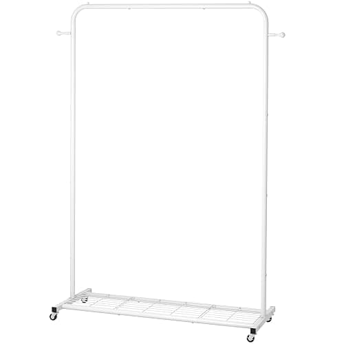 Sywhitta Clothing Rack on Wheels with Mesh Storage Shelf & Sturdy Metal Frame, Rolling Garment Rack for Hanging Clothes, Coats, Skirts, 39.76" L x 16" W x 64.56" H,White thumbnail 8
