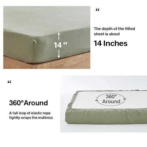 Simple&Opulence 100% French Linen Sheet Set Breathable Durable for Hot Sleepers Bedding 4 pcs - 1 Flat Sheet,1 Fitted Sheet,2 Pillowcases with Hemstitch Lace Embroidery Design (Sage Green, Queen) thumbnail 6