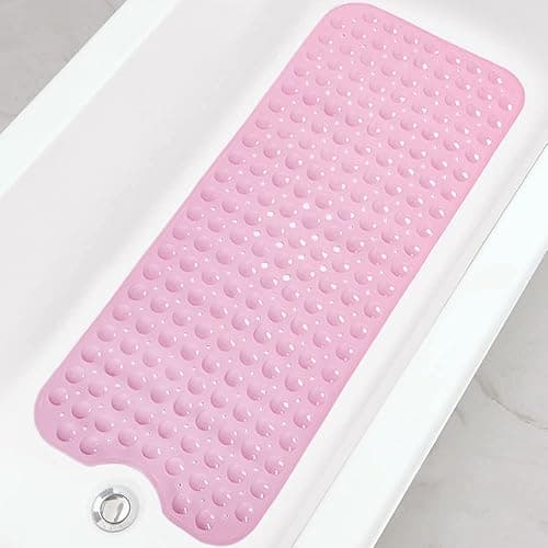 Bathtub and Shower Mats, Extra Long Non-Slip Bath Tub Mat 39 x 16 Inch, Machine Washable Bathmat with Suction Cups & Drain Holes for Bathroom Floor, Pink - Image 1