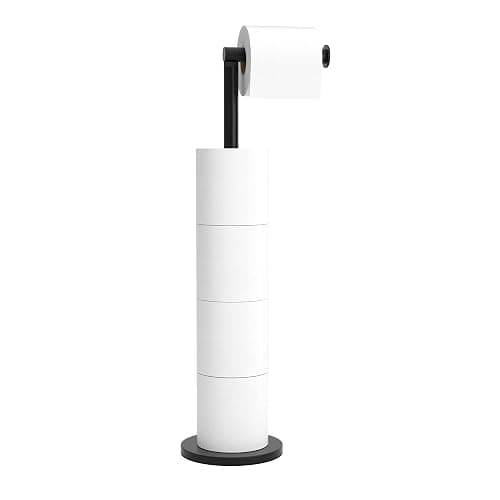 Free-standing Toilet Roll Holder Folding Paper Roll Holder Stainless Steel Bathroom Roll Holder Stand, Anti Rust Pedestal Free Standing Toilet Roll Storage Dispenser Holds 5 Paper Roll - Black - Image 1