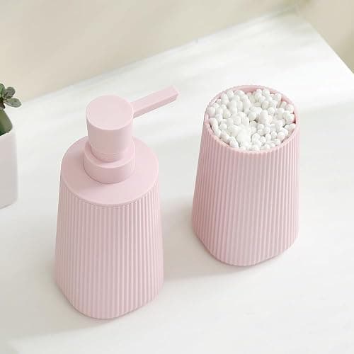 YAUKPH Bathroom Accessories 2 Piece Soap Dispenser and Toothbrush Holder Set Striped Pink thumbnail 4