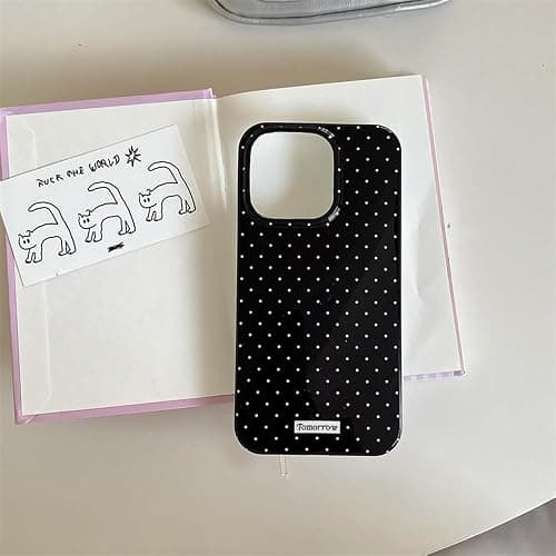 inewateri Compatible with iPhone 16 Case with Cute Fashion Polka Dot Aesthetics Design Simple Cases for Soft TPU Slim Protection Cover-Black thumbnail 2