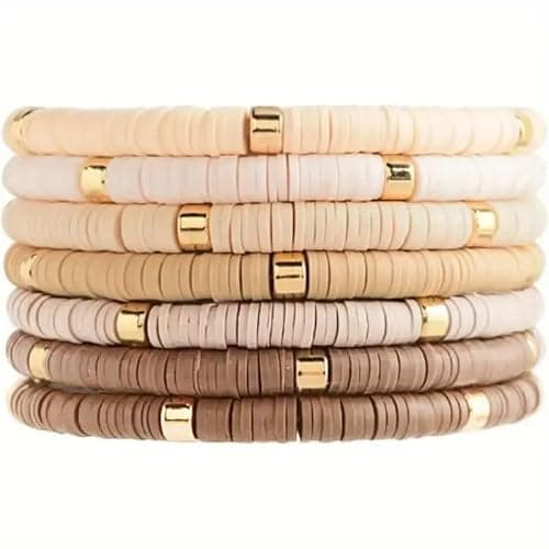 24-Grid DIY Clay Beads Bracelet Kit - 4 Soft Beige Colors Polymer Clay Beads + Golden Spacer Beads & Alphabet Beads + 5m Elastic String for Jewelry Making, Friendship Bracelets & Gift Crafts thumbnail 5