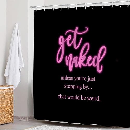 VPUPCN Get Naked Shower Curtain Pink Funny Quote Cute Font Words Black Modern Fashion Cool Simple Polyester Curtains Bathroom Decor with Hooks 70" Wx70 H thumbnail 4