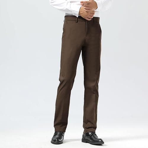 Plaid&Plain Men's Dress Pants Slim Fit Stretch Khaki Pants Wrinkle Free thumbnail 6