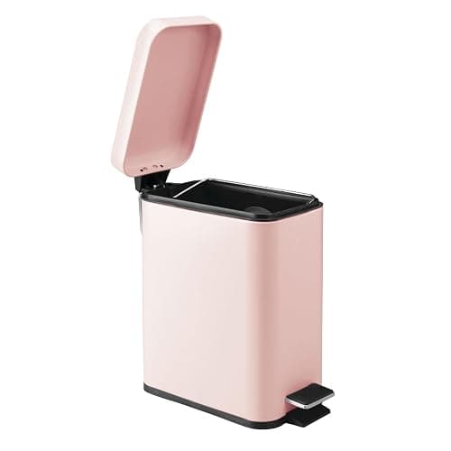 mDesign Small Modern 1.3 Gallon Rectangle Metal Lidded Step Trash Can, Compact Garbage Bin with Removable Liner Bucket and Handle for Bathroom, Kitchen, Craft Room, Office, Garage - Light Pink thumbnail 7