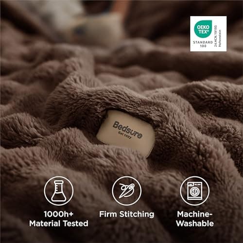 Bedsure 3D Fleece Bubble Blanket for Couch - Brown Throw Blanket for Sofa Bed Room Decor - Luxury Soft Cozy Valentines Day Gifts for Women, Lightweight, All Seasons, Brown, 50"×70" thumbnail 5