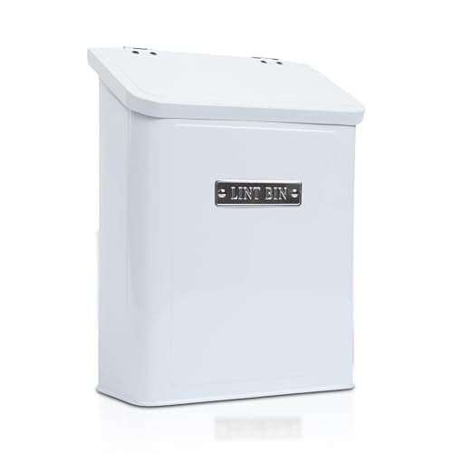 Embossed Magnetic Lint Bin For Laundry Room | Modern Farmhouse Laundry Lint Bin | Lint Trash Can For Laundry Room | White Lint Bin For Laundry Room Magnetic | Space Saving Storage Laundry Bin with Lid - Image 1