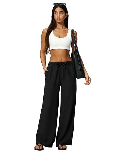 QINSEN Womens Wide Leg Palazzo Pants Wrinkle Resistant Flowy Drape Trousers | Inseam 28" / 29.5" / 31.5" , Side Pockets, Drawstring Elastic Waist, High Rise, Casual Loungewear, Airpot Travel Outfits thumbnail 6