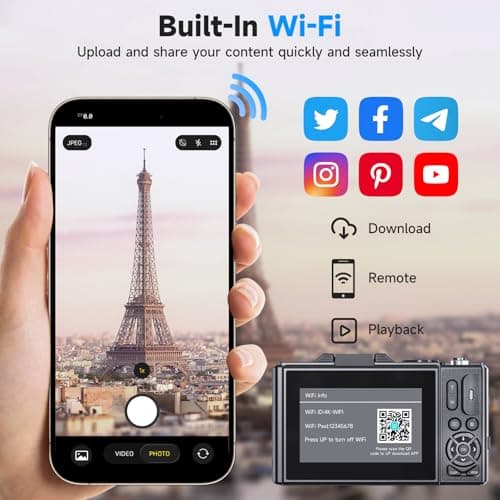5K Vlogging Digital Camera for Beginners,80MP Travel Camera for Photography with 32GB Card,18X Zoom Portable Compact Camera with 180° Flip Screen,Waterproof Point and Shoot Camera for Teen,Ideal Gift thumbnail 3
