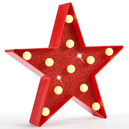 Pooqla Star Marquee Lights, Glitter LED Marquee, Red Light Up Star - Battery Powered Night Light for Birthday Party, Wedding, Christmas Decoration - Image 1