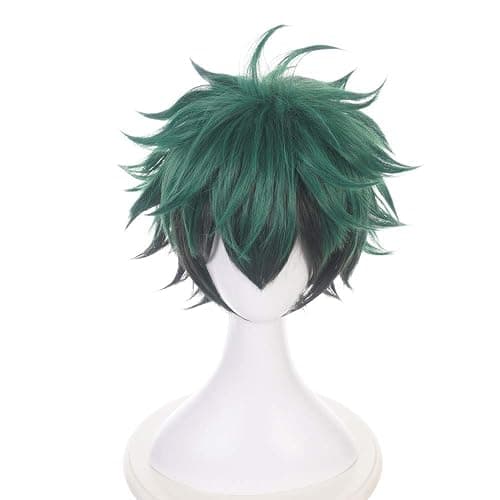 ZGNGLIZ Anime Cosplay Wig Dark Green Short Curly Synthetic Hair for Men Anime Costume Party & Halloween with Free Wig Cap (Dark Green) - Image 1