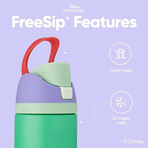 Owala Disney Princess FreeSip Insulated Stainless Steel Water Bottle with Straw for Sports and Travel, BPA-Free Sports Water Bottle, 24 oz, Ariel thumbnail 4