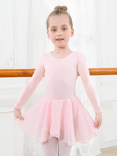 Ballettkleidung Mädchen Baumwolle Ballettkleid Balletttrikot Kurzarm Tanzkleid Tanzbody mit Chiffon Rock Tütü thumbnail 2
