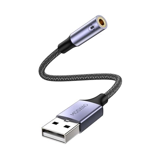 MOSWAG USB to Audio Jack Adapter 0.65Feet/20cm, External Sound Card Jack Audio Adapter with 3.5mm Aux Stereo Converter Compatible with Headset, PC, Laptop, Linux, Desktops, PS4 and More Device - Image 1