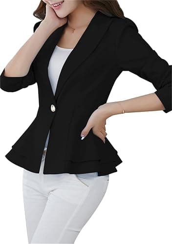 OMZIN Women's Work Office Blazer Lapel Collar Long Sleeve Cropped Blazer Business Jacket thumbnail 3