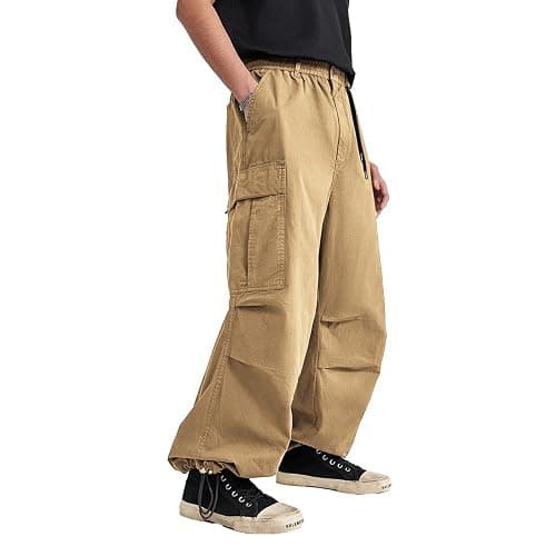 THWEI Mens Baggy Cargo Pants Casual Parachute Cargo Pants Elastic Waist Streetwear Multi Pockets thumbnail 3