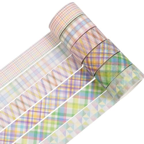 YUBX Basic Grid Washi Tape Set 12 Rolls Plaid Decorative Masking Tapes for Arts, DIY Crafts, Journals, Planners, Scrapbook, Wrapping (Colored) thumbnail 3
