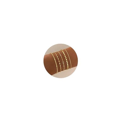 Dochais 5 Stück Armband Damen Gold Set Armband 14K Vergoldet Verstellbar Armbänder Gold Boho Schlange Kubanische Büroklammer Armbänder Schmuck für Damen Frauen Mädchen thumbnail 2
