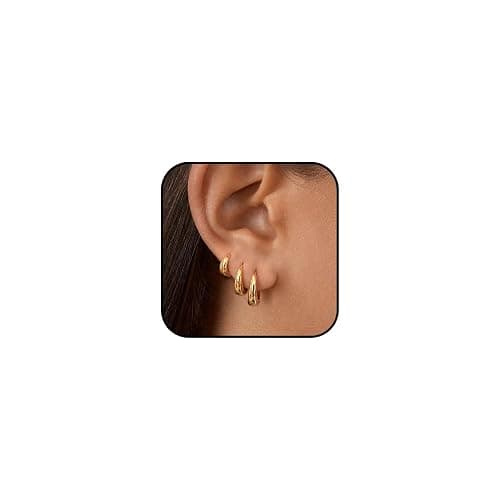 3 Pairs Gold Chunky Hoop Earrings Stantement Huggie Earrings Minimalist Triple Hoops Small Earrings Set Trendy Hypoallergenic Stacks Huggie Jewelry Everyday Wear Earrings - Image 1