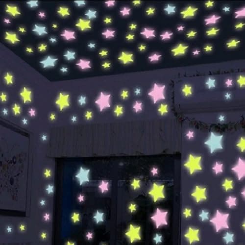 Yeaspolist Colorful Glow in The Dark Luminous Stars 100 Pieces Stars for Ceiling Decorations Fluorescent Noctilucent Plastic Wall Stickers Murals Decals for Home Art Bedroom Decor thumbnail 4