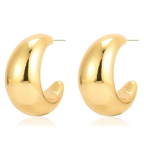 Chunky Gold Hoop Earrings Thick Half Open Hoop Huggie Earring for Women - Image 1