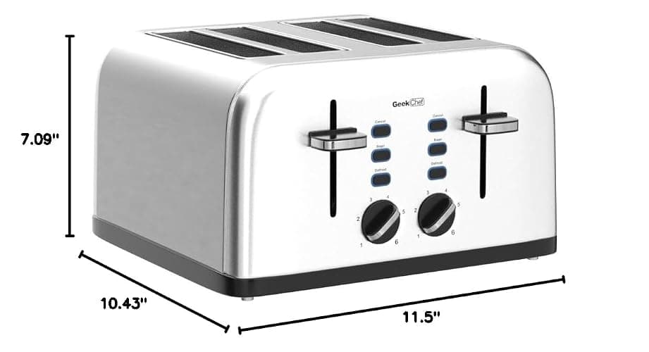Toaster 4 Slice, Geek Chef Stainless Steel Toaster with Extra Wide Slots，4 Slot Toaster with Bagel/Defrost/Cancel Function, Dual Control Panel of 6 Toasting Bread Shade Settings, Removable Crumb Trays, High Lift Lever, ETL thumbnail 2