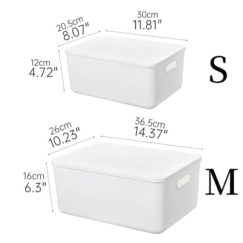 Yishyfier Plastic Storage Baskets Bins Boxes With Lids,Organizing Container White Storage Organizer Bins For Shelves Drawers Desktop Playroom Classroom Office,6-Pack(4M+2S) thumbnail 3